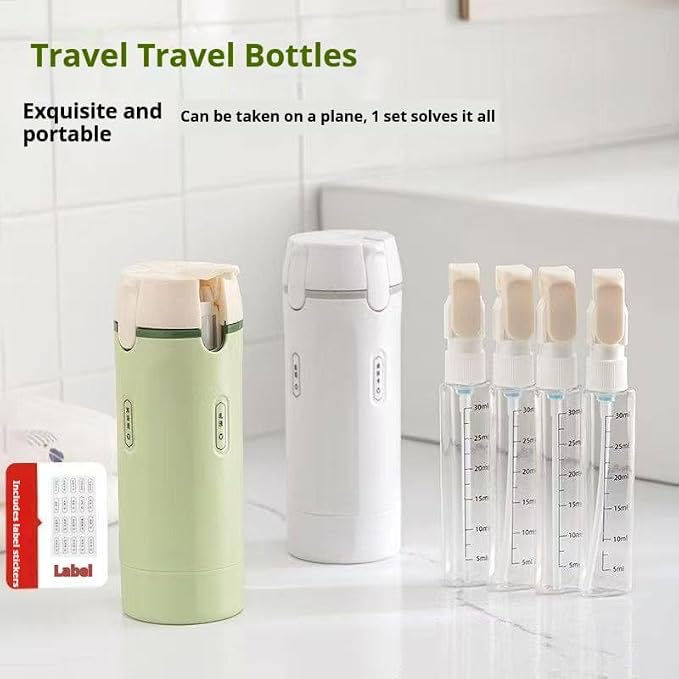 Portable Travel Toiletries Bottle Set, 4-in-1 Leak-Proof Refillable Bottles with Twist-Lock Caps, TSA-Friendly Travel Toiletry Containers, Leakproof & Refillable (Green)