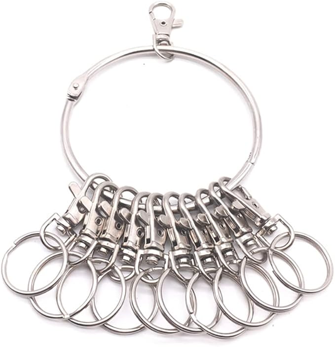luzen 1PC Portable Metal Ring Key Organizer Holder with Swivel Clasps Janitor Key Ring for Warehouse Office School Home Use, Silver