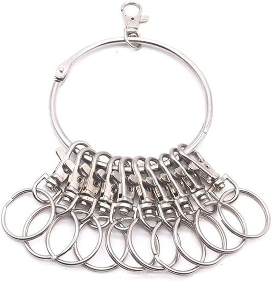 luzen 1PC Portable Metal Ring Key Organizer Holder with Swivel Clasps Janitor Key Ring for Warehouse Office School Home Use, Silver