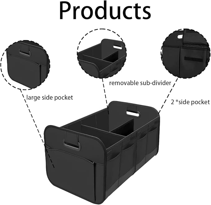 AICEL Car Trunk Organizer, Collapsible Waterproof Premium Oxford Cargo Storage, Multi-Compartment Foldable Trunk Groceries Organizer, Auto Accessories Universal for SUV Truck Sedan