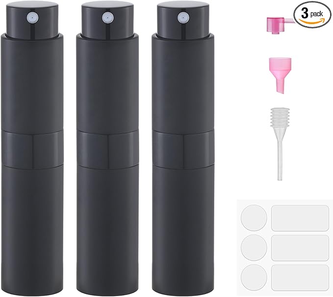 Fusupak Perfume Atomizer Travel Bottle Refillable: Cologne Sprayer Portable for Men - Mini Spray Empty for Refill - 8ml Small Size Black