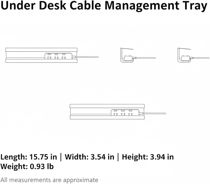 Under Desk Cable Management Tray, No-Drill Cord Organizer for Power Strips & Wires, 15.7 x 3.9 x 3.5 Inch, PVC (1 Pack)