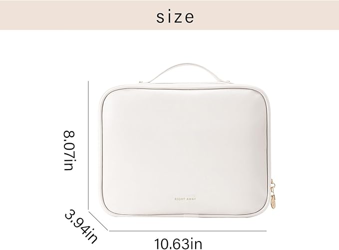 RIGHT AWAY Travel Toiletry Bag for Women,Large Makeup Bag& Cases,Waterproof Cosmetic Organizer Bag with Compartments,Portable Make Up Bag for Travel Size Toiletries,Skincare,Brushes Set,White