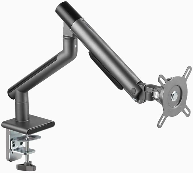 Desky Single Slim Monitor Arm ??Adjustable Desk Mount with Gas Spring, VESA 75/100, 360° Rotation, Cable Management, Fits Monitors Up to 32", 19.8 lbs Capacity (White)