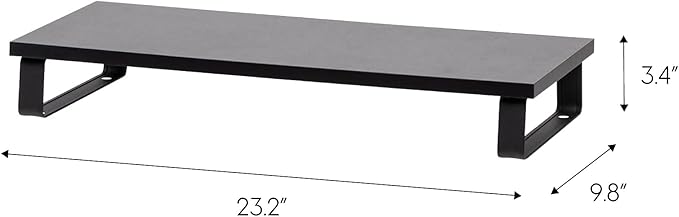 IRIS USA 1-Tier Multi-Purpose Modern PC Monitor Organizer Stand with Metal Legs, Ergonomic Desktop and Countertop Riser for Computer Laptop TV Kitchen Pantry and Closet Organization, Black