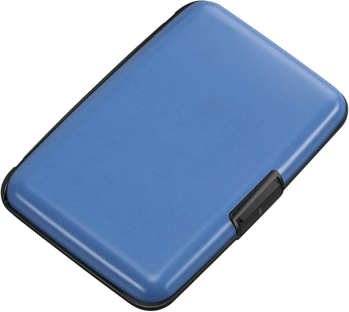 ELFISH RFID Blocking Credit Card Protector Aluminum ID Case Hard Shell Business Card Holders Metal Wallet for Men or Women（Matte Blue