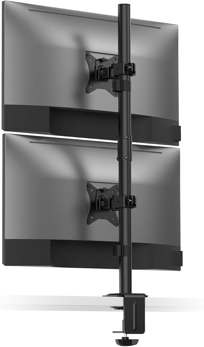 Desky Eco Stacked Arm ??Flexible Stand for 17??2'' Screens ??Space-Saving Desk Mount for 2 Displays ??VESA-Compatible Ergonomic Setup - Black
