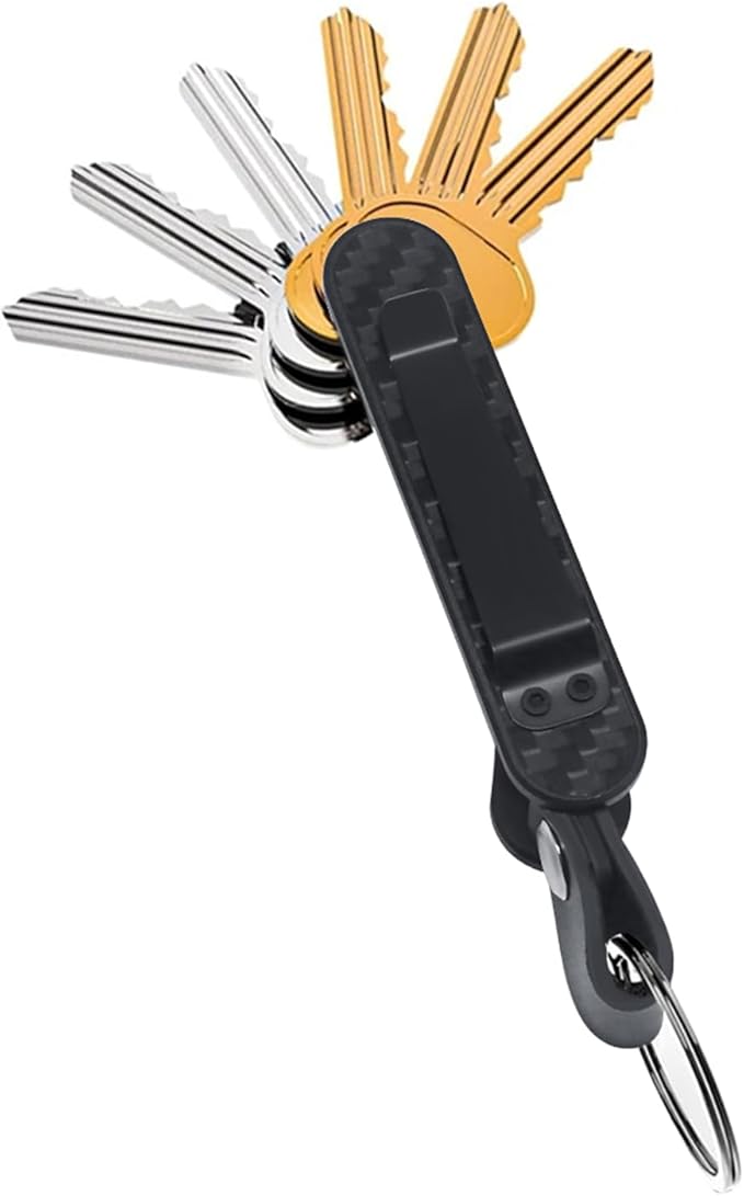 Key Organizer - Compact Real Carbon Fiber Key Holder | Minimalist| O ring included for car key fob