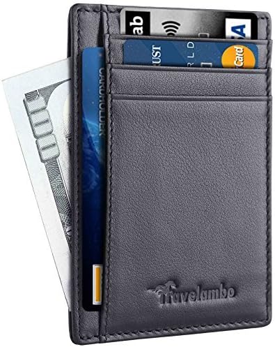 Travelambo Front Pocket Minimalist Leather Slim Wallet RFID Blocking Medium Size