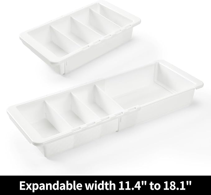 Plastic Drawers Organizer for Office Bathroom Bedroom Kitchen Desk - 1 Layers More White Storage Tray - Expandable 11.4-18.1 Inches (DEEP 2.3")