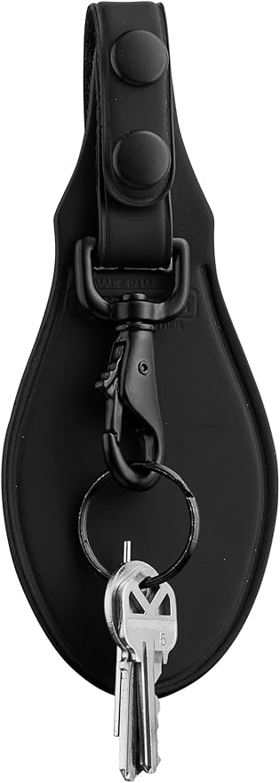 Perfect Fit Leather Key Holder Duty Belt Keychain Key Strap Keyring Holder with Black Leather Flap and Black Hardware