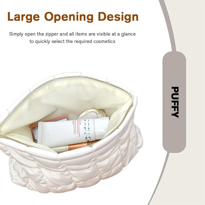 FITINI Makeup Bag Travel Large Portable Quilted Floral Print Cosmetic Organizer Cute Pouch for Women Soft Cotton Zipper Waterproof Toiletry Storage Bags