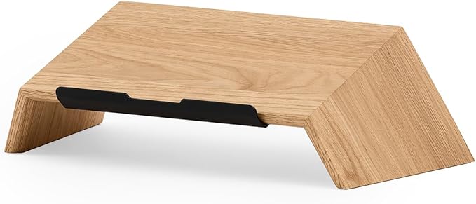 Oakywood Wooden Slanted Laptop Stand for Desk - Convenient Riser & Holder - Ergonomic Wood Stand 45x22x14cm - for 13-14" Laptops Oak