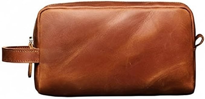 The Tannery Genuine Leather Toiletry Bag For Men & Women, Lightweight Pouch For Unisex, Durable Makeup Kit Bag, Best Gift For Father's Day, Stylish Travel Organizer, Thanks Giving (Tan Brown)