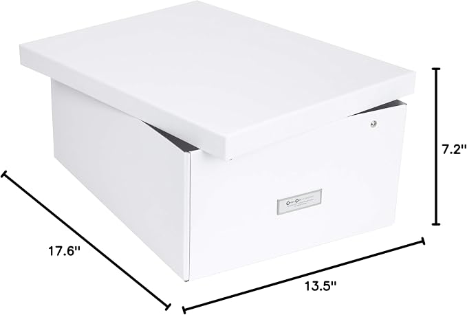 Bigso Box of Sweden Katrin Collapsible Storage Box with Labelframe for Easy Identification - Simple Assembly without Tools - Decorative Storage Boxes with Lids - 13.5in x 17.6in x 7.2in - White