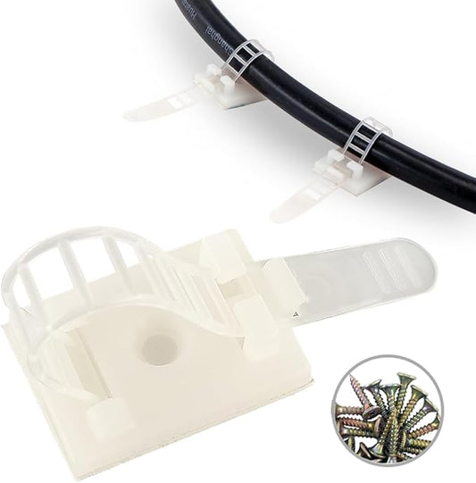 HS Wire Management Clips Clear with Screw Hole (50 Pack) Adjustable Cable Straps 3 Inch with 3M Adhesive Tape,Cable Fasteners for Christmas Lights,Desk,Wall to Hold Extension Cord