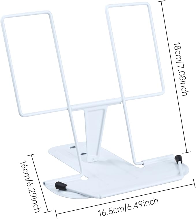 Metal Book Stand for Desk, Adjustable Reading Rest Book Holder, Portable Cookbook Documents Holder, Sturdy Typing Stand for Recipes Textbooks Tablet Music Books with Page Clips (Light Blue)