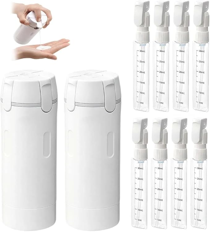 4 in 1 Travel Dispenser, 4 Pack 30ML Travel Bottles for Toiletries, Leak Proof Travel Size Containers, Portable Containers for Shampoo Lotion Conditioner Cream (White*2)