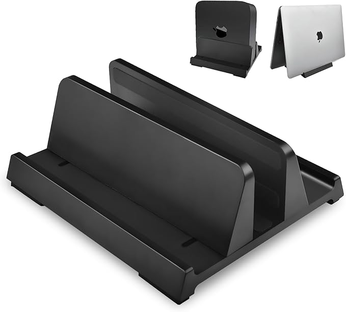 Vertical Laptop Stand Holder, ABS Organizer with Adjustable Dock, All in 1 Design Space-Saving, Sturdy Laptop Computer Holder for PC up to 17.3 inches, MacBook, Mini PC, Pad, Phone (Black, 1 Slot)