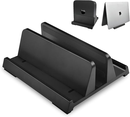 Vertical Laptop Stand Holder, ABS Organizer with Adjustable Dock, All in 1 Design Space-Saving, Sturdy Laptop Computer Holder for PC up to 17.3 inches, MacBook, Mini PC, Pad, Phone (Black, 1 Slot)