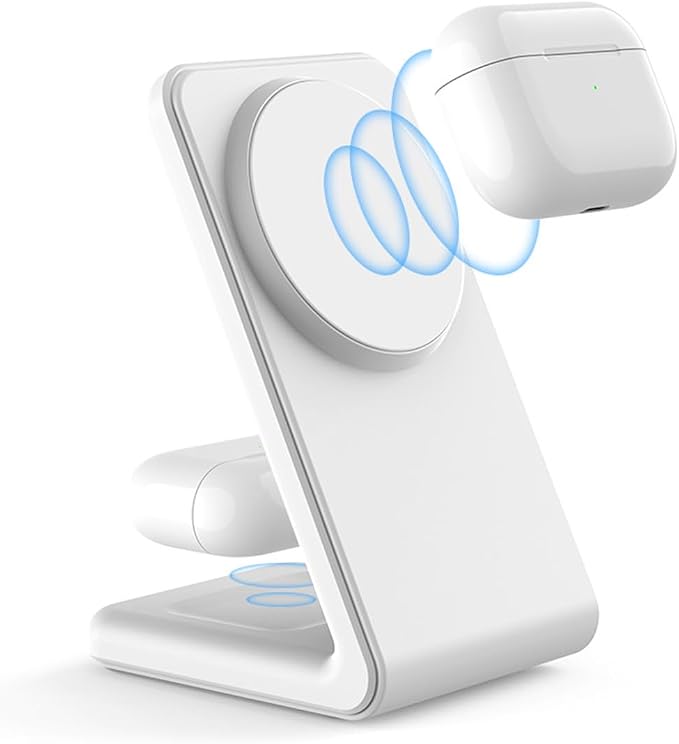 Magnetic Desk Phone Charger 2 in 1 for iPhone and airpod Charging Station, Designed for MagSafe Charger Stand Compatible with iPhone 17/16/15/14/13 Pro Max Series, Airpods 4/3/2/Pro 2,White
