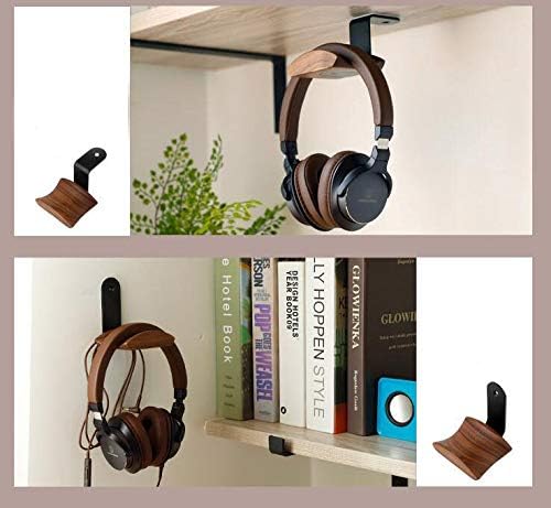 YANGMEI Under-Desk Mount Headphone Hanger Holder Headset Stand Walnut Wood Headphone Rack Hook Desk Tabletop Tape Under-Desk Mount Headphone Hanger Holder for Audio,Studio & Gaming Headphones