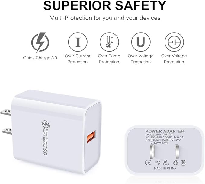 Android Fast Charging Plug - Rapid Micro USB Charger Cable Compatible for Samsung Galaxy S7,S6,J8,J7,J3V, LG Stylo 2 3 Plus,Moto G5,G5 Plus,E5 Play E6 E4