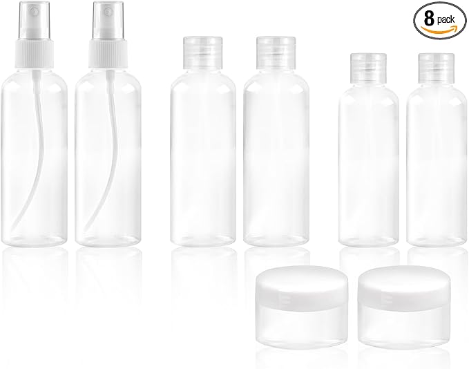 Ninsula 8Pcs Travel Bottles Set, TSA Approved Travel Size Toiletries, Reusable Leak Proof Cosmetic Containers for Shampoo, Conditioner, Cream -Women Men Travel Essentials