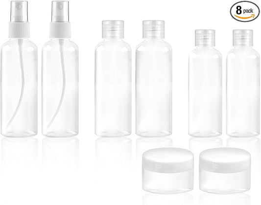 Ninsula 8Pcs Travel Bottles Set, TSA Approved Travel Size Toiletries, Reusable Leak Proof Cosmetic Containers for Shampoo, Conditioner, Cream -Women Men Travel Essentials