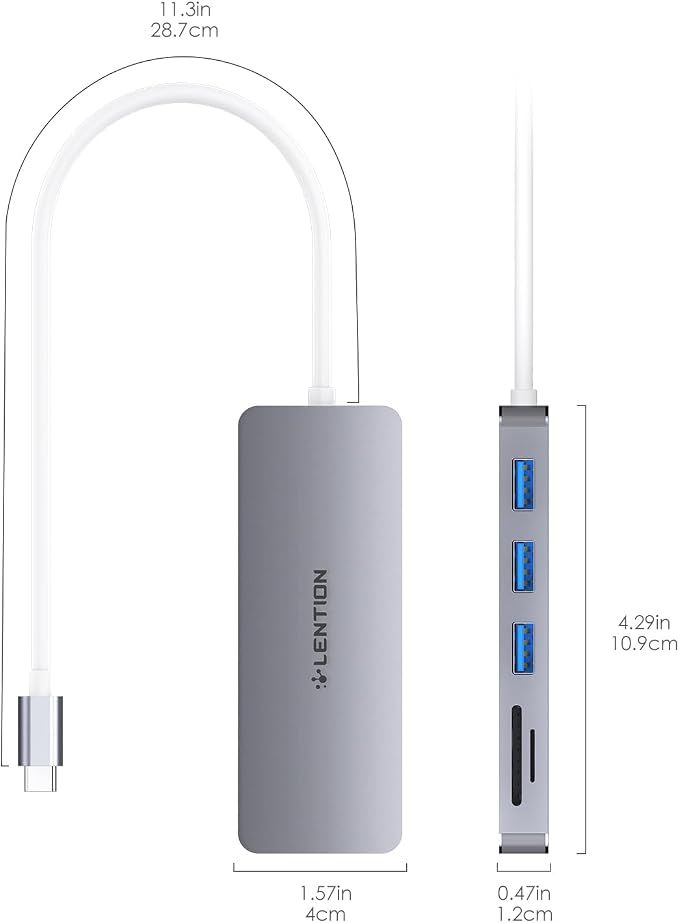 LENTION USB C Hub with 1ft Cable for Laptop Stand, 5-in-1 Multiport Adapter with 3 USB 3.0 5Gbps, TF/SD Card Reader for iPhone 17/16/15, Compatible with MacBook Neo Pro/Air, iPad, Surface, Space Gray