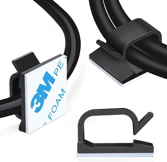 30 Pcs Self Adhesive Cable Management Clips, Durable Nylon Wire Clips with Strong 3M Adhesive, Cord Organizer for Car, Home, Office, Desk, and Nightstand (Black)