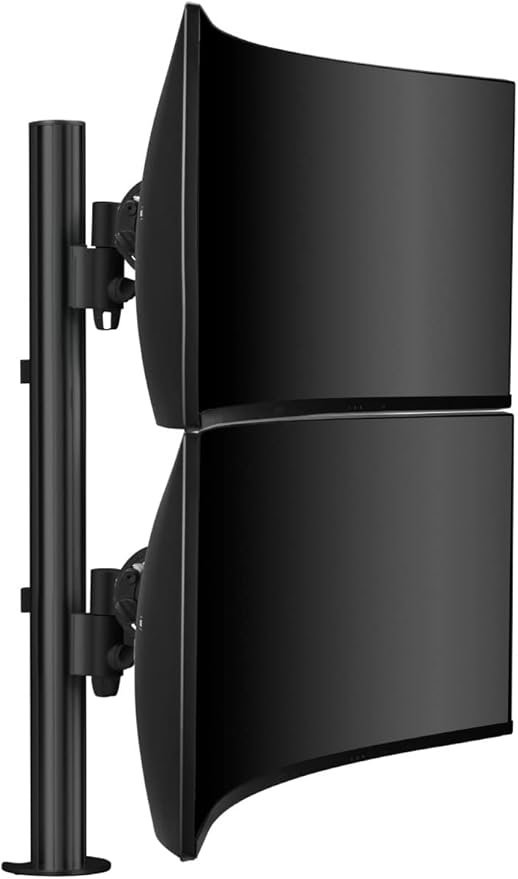 Atdec AWMS-2-LTH75-H-B Dual Stack Heavy Monitor Desk Mount - Flat and Curved up to 49in - VESA 75x75, 100x100 - Tool-Free Adjustable Monitor Height, tilt, pan - Quick Display Release, Black