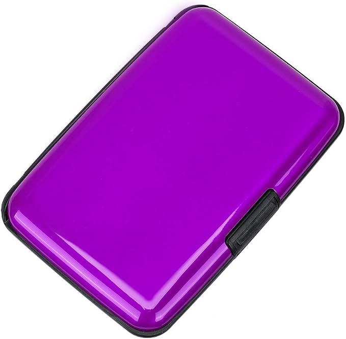 ELFISH RFID Blocking Credit Card Protector Aluminum ID Case Hard Shell Business Card Holders Metal Wallet for Men or Women (Aluminum, Purple)