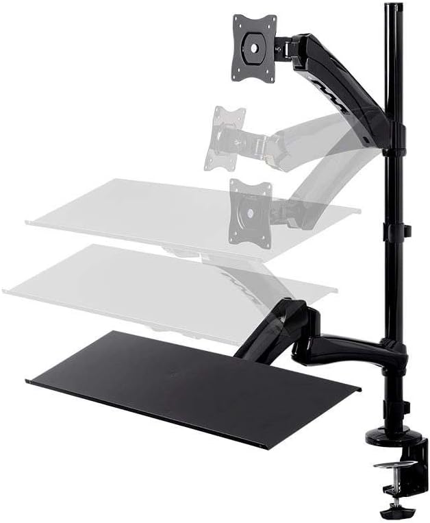 Monoprice Articulating Gas Spring Sit Stand Monitor and Keyboard Workstation Mount - for Displays 13in to 26in, VESA 75x75 to 100x100, Easy to Use, Compatible with Most Desks, Black
