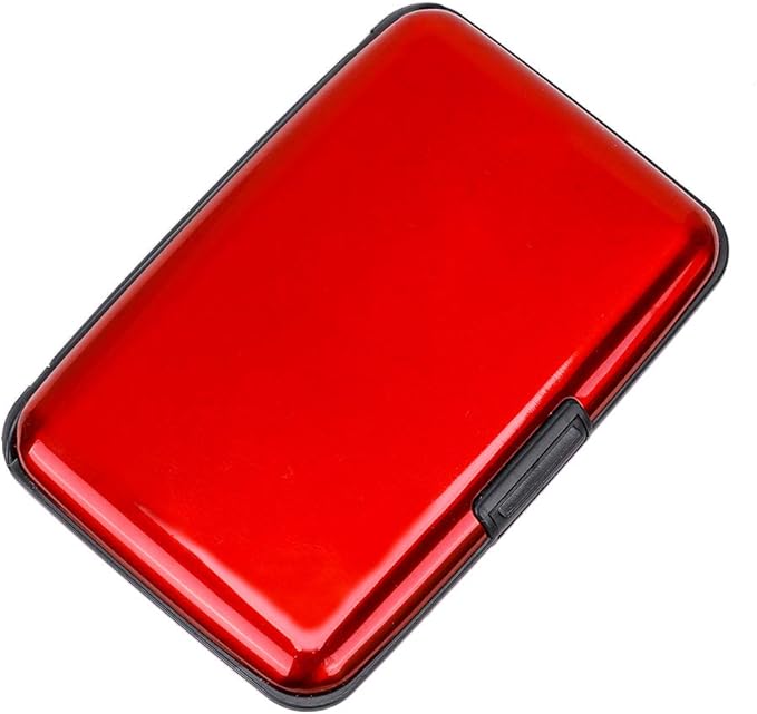 ELFISH RFID Blocking Credit Card Protector Aluminum ID Case Hard Shell Business Card Holders Metal Wallet for Men or Women (Aluminum, Red)