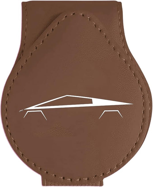 Car Sunglass Holder Compatible with Tesla Cybertruck 2025 2024 Cyberbeast Interior Accessories Organizer Leather Eyeglass Hanger Visor Ticket Card Clip Magnetic Cyber Truck Sunglasses Holders (Brown)