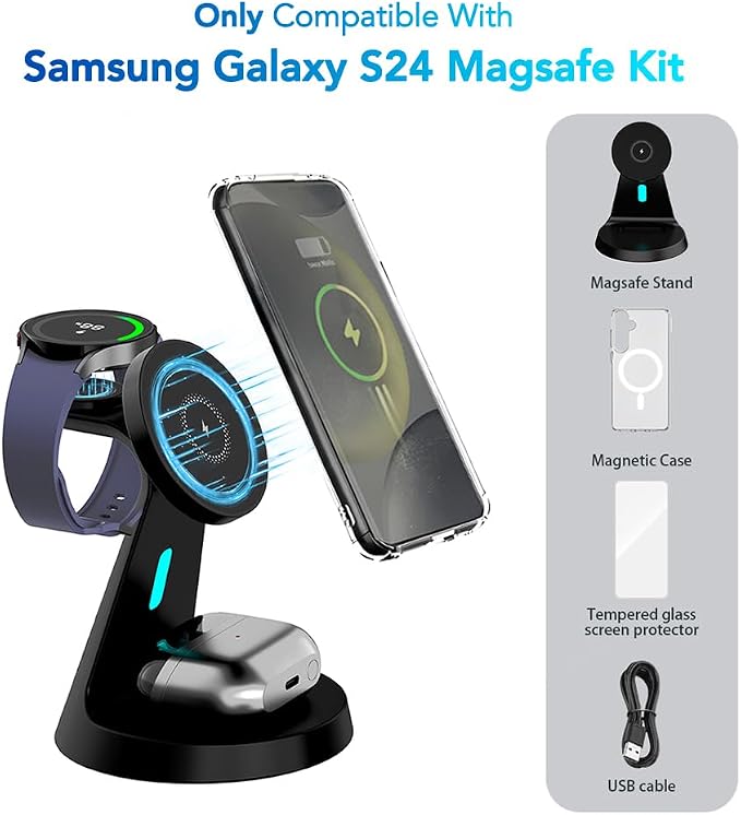 for Samsung Galaxy S24 Dedicated Magnetic Charging Kit，3 in 1 Charging Station Compatible with MagSafe Samsung Charger for Watch Charger Stand for Galaxy Watch Ultra 8 7, for Buds