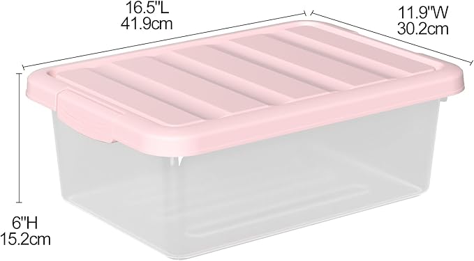 Set of 2 Clear Plastic Storage Organizer Bins with Pink Lids, 14 Quart, Versatile Organizer Container Boxes for Home, Office, and Garage