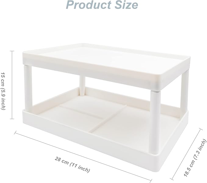 souG Desktop Storage Rack Organizer for Kitchen Bathroom Office Dorm - Double-Layer Cosmetic Stationery Storage Holder and Table Sundries Display Shelf - White