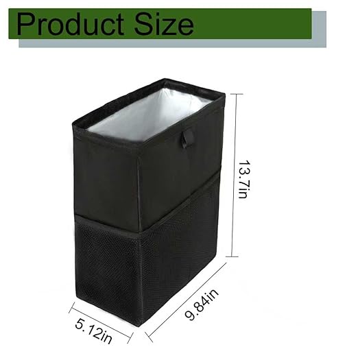 Car Trash Can, 3.4 Gallons Leak-Proof Hanging Trash Bin with Hook and Loop Lid and Handle, Multipurpose Car Organizer with Storage Pockets for SUV, Truck, RV and Camping