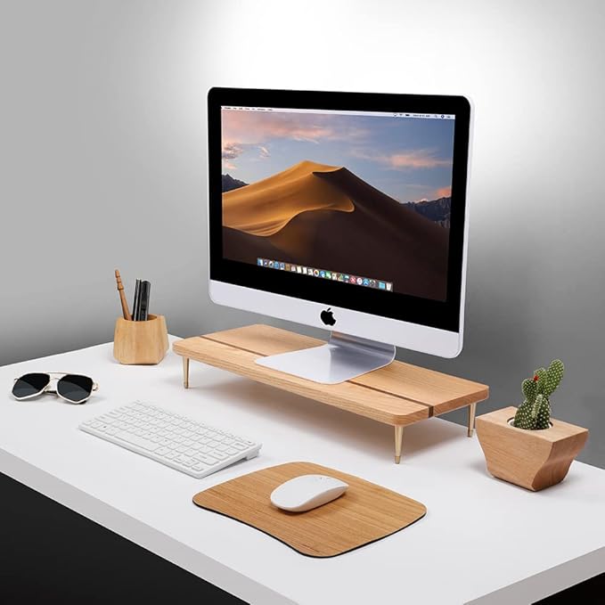 Monitor Stand Wood Riser for iMac Laptop Computer Monitor ??A Sturdy Computer Stand to Elevate Your Screen and Reduce Eye Strain and Maintain Body Position(Oak Wood)
