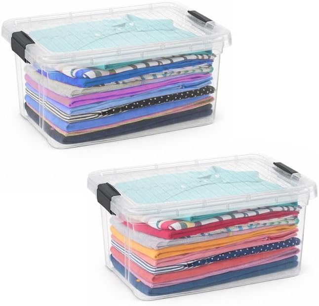 Superio Small Storage Bins with Lids - Clear Boxes for Organizing, Stackable Plastic Containers - BPA Free, Non-Toxic, Odor Free, Organizer for Home, Office, Dorm(2 Pack, 11 Qt)