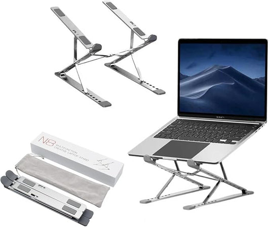 Adjustable Laptop Stand, Portable Aluminum Holder for 10-17" Laptops & Tablets, Ergonomic Riser for Desk, Lightweight Foldable Design for Home Office & Travel, Silver