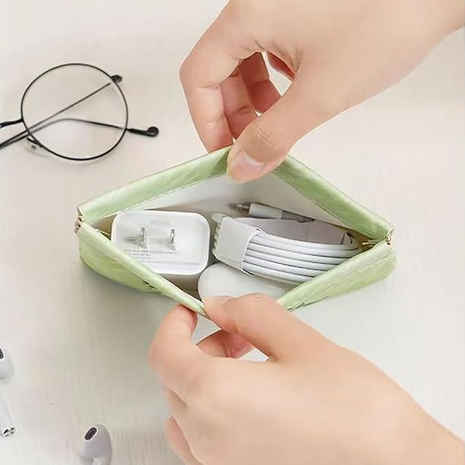 2 PCS Small Leather Cosmetic Bag for Purse - Mini Makeup & Coin Organizer Gift Set for Women - Snap Closure Travel Pouch for Lipstick, Keys, Charger Cable, Coins