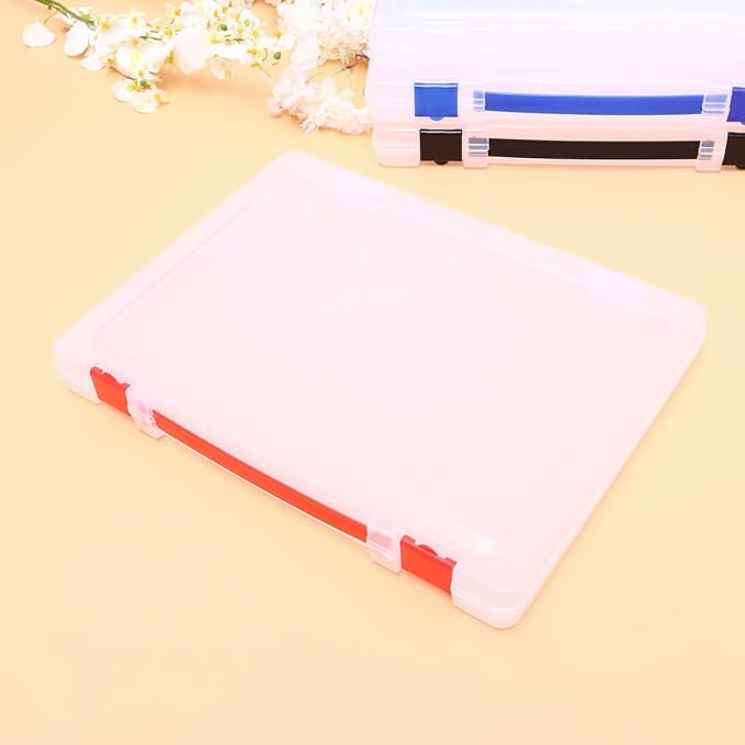 ULTECHNOVO Document Storage Box with Red Buckle, Stackable Pp File Case for Certificates and Materials, Easy to Carry Organizer for Office and Closet Use