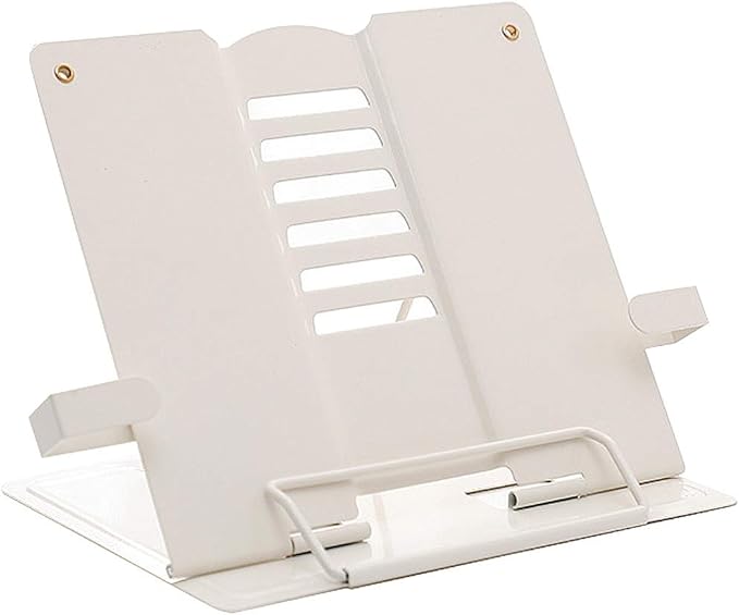 Metal Adjustable Book Stands, Adjustable Reading Stand Book Holder Stand Cookbook Reading Desk Portable Sturdy Bookstands - Music Books Textbooks Recipe, White