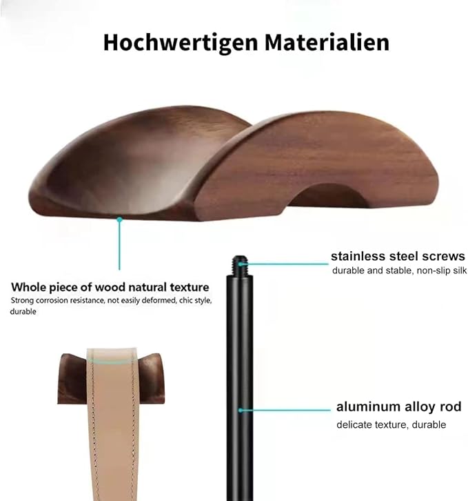 Headset Stand with 6.5cm Wide Walnut Wood Headrest,Headphone Holder Desk Removable with Solid Heavy Base,Headset Holder for Over Ear and Gaming,Headphone Stand Suitable for Table