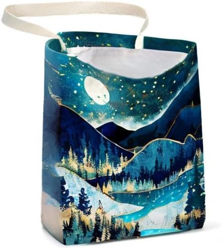 Car Trash Bag Hanging No Snap Small Garbage Bag for Car Back Seat Cute Printed One-handed Strap Trash Bags Car Accessories-Mountain Moon Lake Car Trash Bags