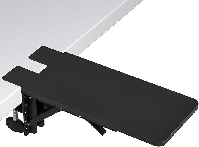 BONTEC Desk Extender Tray, 11.8"x5.9" Table Mount Arm Wrist Rest Shelf, 90°Foldable Elbow Support, Clamp on Computer Arm Rest for Desk, Office & Home Use, Durable & Easy to Install, Black Pattern