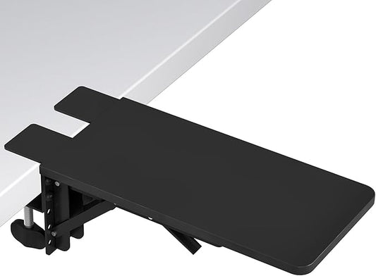 BONTEC Desk Extender Tray, 11.8"x5.9" Table Mount Arm Wrist Rest Shelf, 90°Foldable Elbow Support, Clamp on Computer Arm Rest for Desk, Office & Home Use, Durable & Easy to Install, Black Pattern